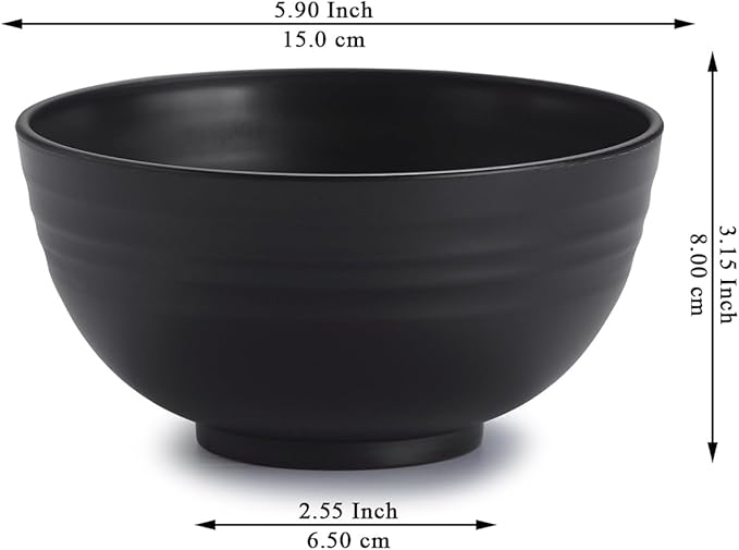 Berglander Black Plastic Bowls Set of 12 Pieces 25oz, Reusable and Sturdy Ramen Bowl, Soup Bowls, Cereal Bowl for Adult, Kids, Home, Restaurant, Garden, Picnic, Camping, Poolside, Outdoor