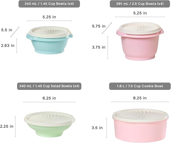 Tupperware Heritage Collection 36 Piece Food Storage Container Set in Vintage Colors- Dishwasher Safe & BPA Free - (18 containers + 18 lids)