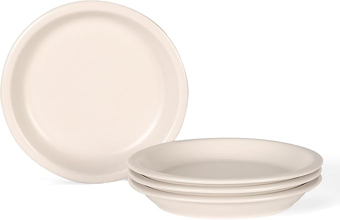 GZG 8 Inch Ceramic Dinner Salad Plates Set of 4, Rustic Matte Glaze Stoneware Dinnerware Set, Microwave & Dishwasher Safe, for Salad, Dessert, Appetizer, Everyday Use(Cream Mist)