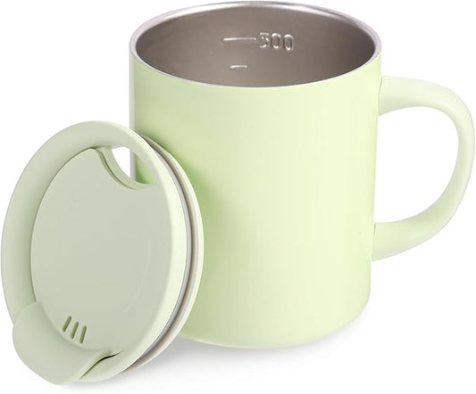 12oz Insulated Camping Coffee Mug with Lid & Handle, Double Wall Stainless Steel Vacuum Travel Coffee Cup, Reusable Tumbler for Home Office Camping - Green