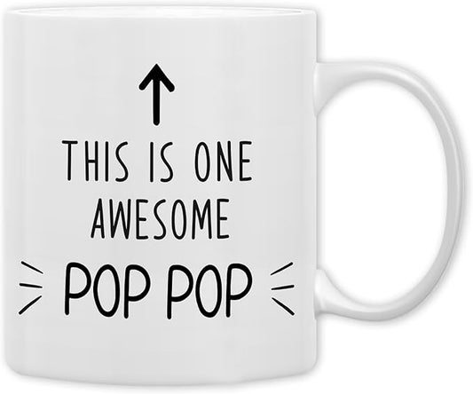 QASHWEY Pop Pop Gifts Mug, Poppop Grandpa Gifts from Grandkids Grandchildren Coffee Mug, Fathers Day Coffee Mugs Tea Cup Gift for Grandpa Poppop, This is One Awesome Pop Pop CoffeeCup Ceramic11oz