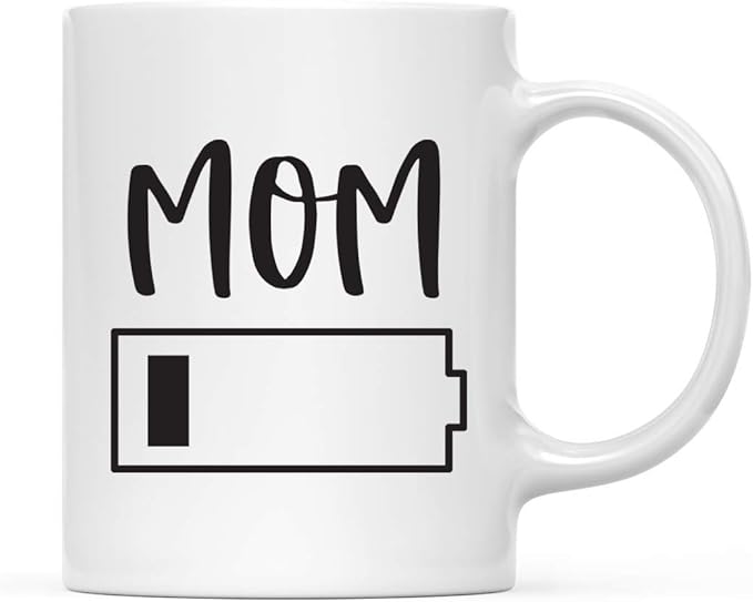 Andaz Press Mother's Day 11oz. Ceramic Coffee Tea Mug Gift for Mom, MOM, Battery Graphic on One Bar, 1-Pack