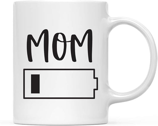 Andaz Press Mother's Day 11oz. Ceramic Coffee Tea Mug Gift for Mom, MOM, Battery Graphic on One Bar, 1-Pack