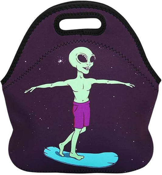 Violet Mist Women's Reusable Neoprene Lunch Bag, Alien Insulated, 11.42"L x 10.43"H x 5.51"W, 8.7 inches, fits containers up to 7"W x 6"L