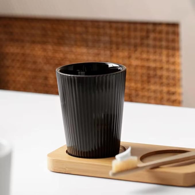 Simple Vertical Pattern Ceramic Wash Cup and Mouthwash Cup - Black