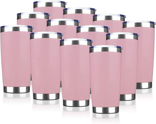 20oz Tumbler Stainless Steel Vacuum Insulated Mug with Lid, Double Wall Travel Mug, Durable Powder Coated Coffee Cup, Suitable for Ice Drinks and Hot Beverage (Pink 12pack)