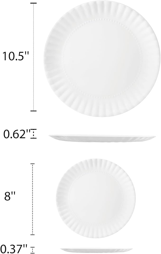 TP 8-Piece Melamine Plates Set, 10.5" & 8" Lightweight Reusable Dinner Plates for Picnic, Party & Outdoor Dining, Unbreakable Dishwasher Safe Tableware, White