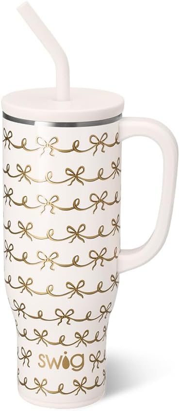 Swig Life 30oz Mega Mug, 30oz Tumbler with Handle and Straw, Large Insulated Tumblers, Cup Holder Friendly Travel Mug, Stainless Steel 30 oz Tumbler, Reusable Insulated Water Bottle (Pretty in Pearl)