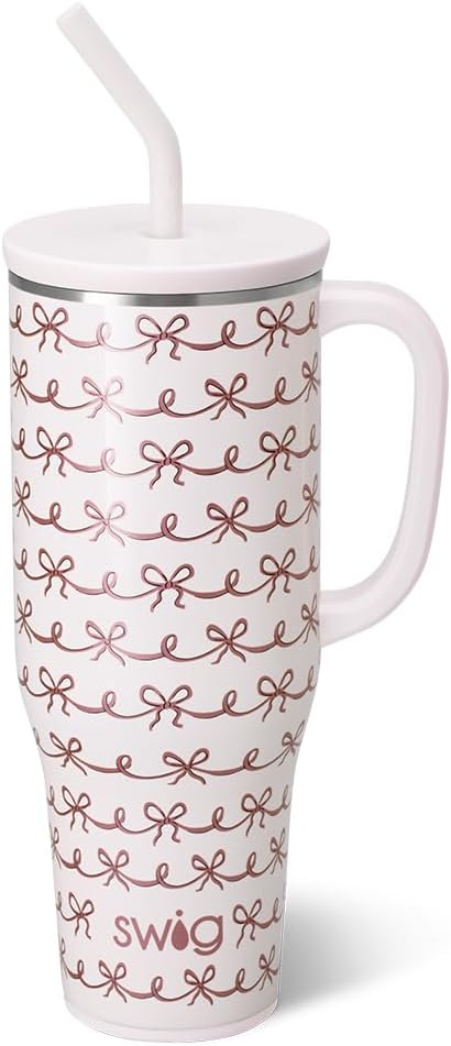 Swig Life 40oz Mega Mug, 40oz Tumbler with Handle and Straw, Extra Large Insulated Tumblers, Cup Holder Friendly Travel Mug (Pretty in Pink)