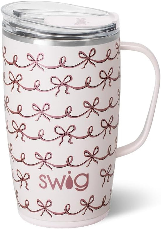 Swig Life 18oz Travel Mug, Insulated Tumbler with Handle and Lid, Travel Coffee Mug, Cup Holder Friendly, Stainless Steel 18 oz Tumbler, Reusable Insulated with Lid (Pretty in Pink)