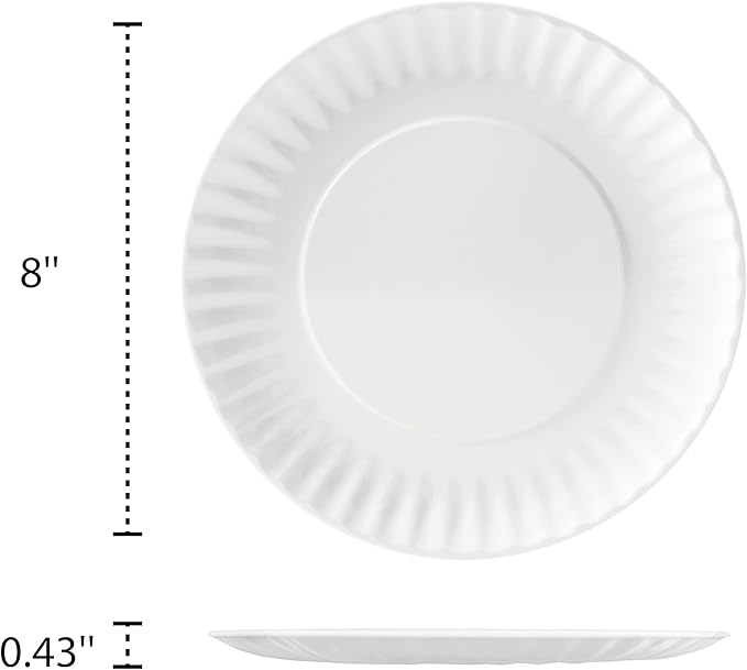 TP Melamine Plates Set of 8, 8-Inch Lightweight Reusable Plates for Picnic, Party, BBQ & Camping, Dishwasher Safe Tableware for Salads, Appetizers & Desserts, White