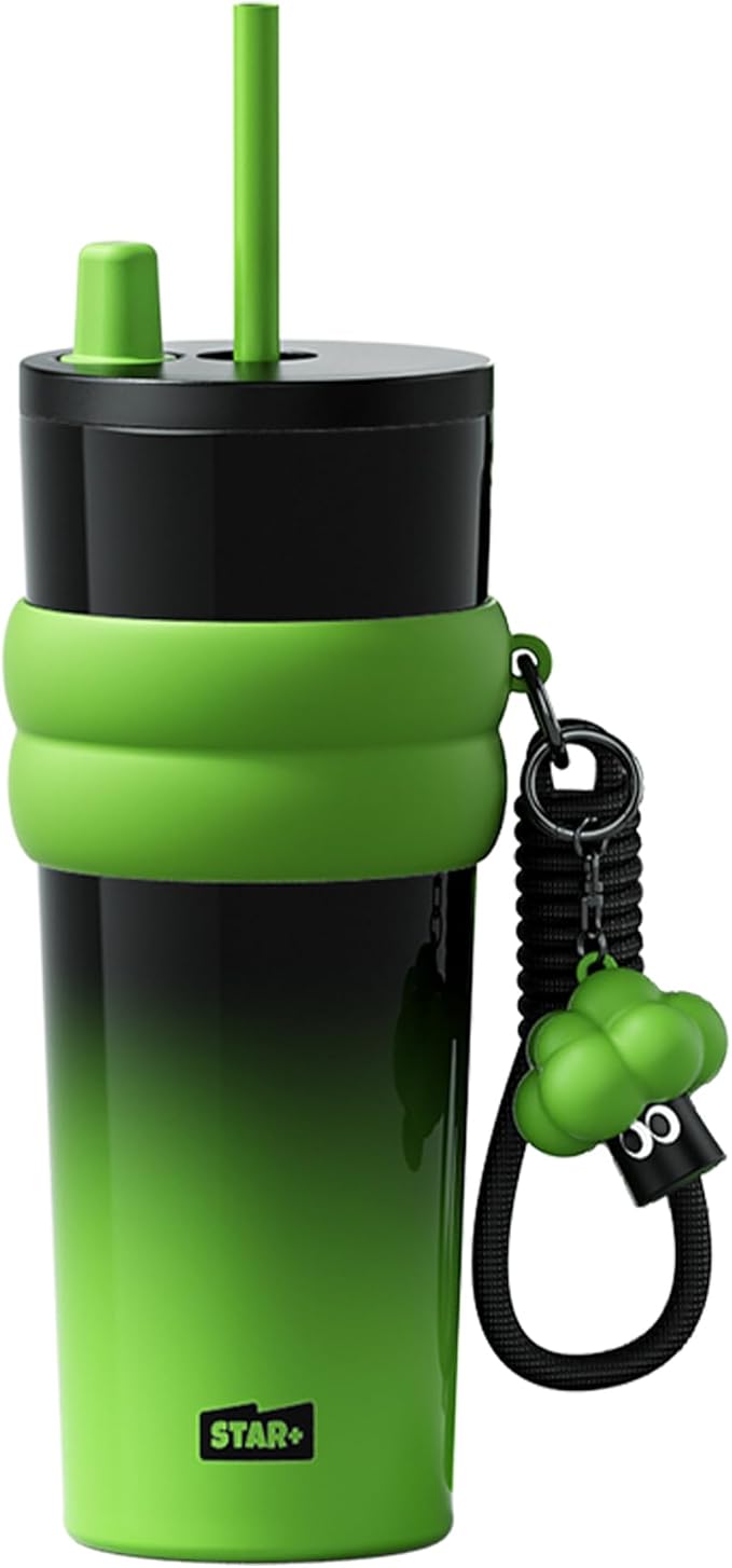 24 oz Stainless Steel Tumbler with Lid and Straw, Insulated Water Bottle Leak Proof for Hot and Cold, Portable Travel Coffee Mug, Reusable Coffee Cup for Women, Green