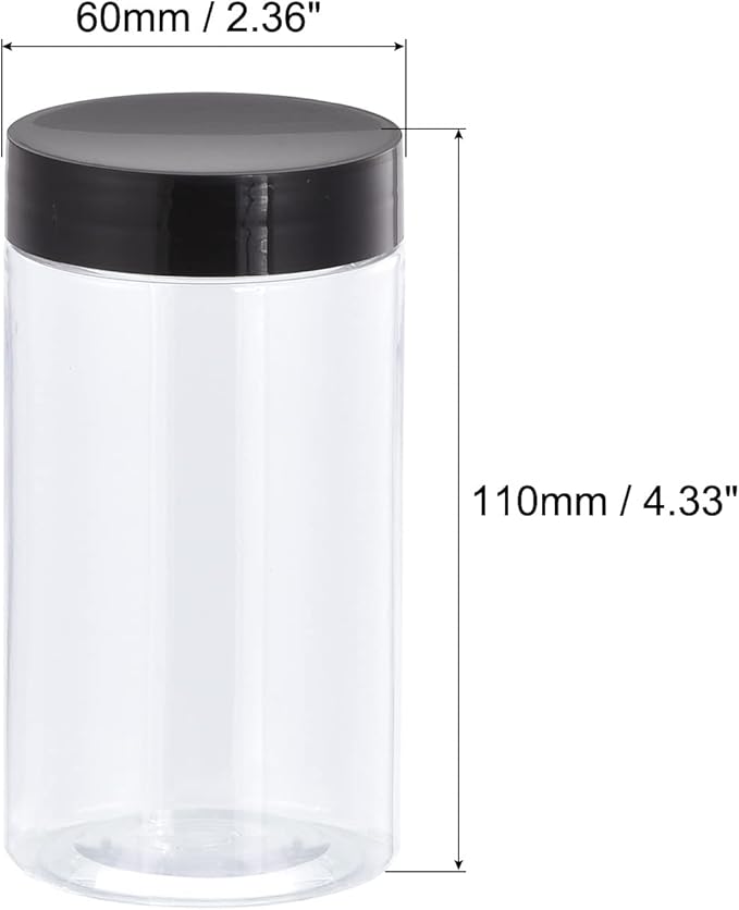 uxcell Round Plastic Jars with Black Screw Top Lid, 8oz/ 250ml Clear Empty Containers for Storage, Organizing, 4Pcs