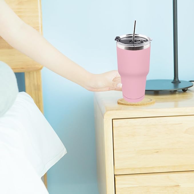 Amtidy 8 Pack 30oz Travel Mug, Powder Coated Stainless Steel Vacuum Double Wall Bulk Tumbler, Durable Insulated Coffe Cup with Splash Proof Lids straw and cleaning brush，for Home, Office, Party