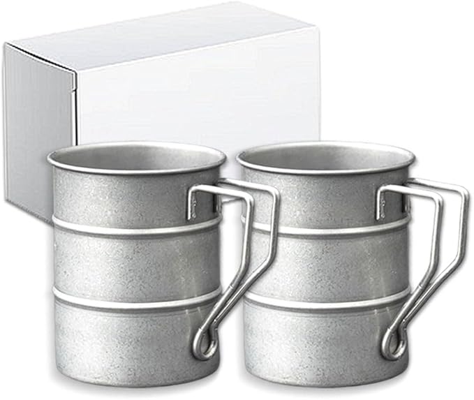 Vintage Coffee Mugs Stainless Steel Mug with Handle Camping Coffee Mugs Outdoor Hiking Cup Lightweight Camping Gear for Men Backpacking Mug, Set of 2-Silver (16.9oz/500ml)