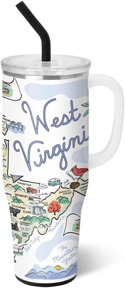 Swig Life 40oz Mega Mug, 40oz Tumbler with Handle and Straw, Extra Large Insulated Tumblers, Cup Holder Friendly Travel Mug (West Virginia)