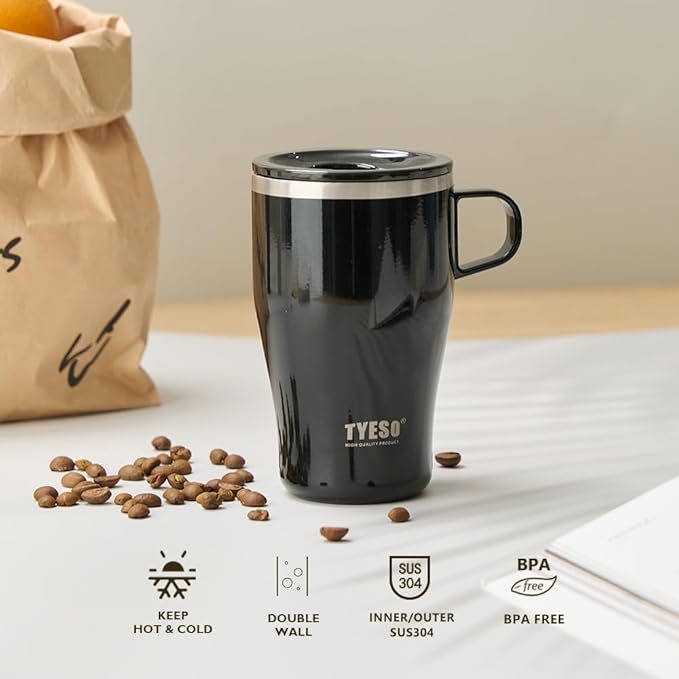 TYESO Coffee Mug,Insulated Tumbler with Lid,Vacuum Insulated Mug Double Wall Stainless Steel OfficeTumbler Cup (Gray, 13 oz)