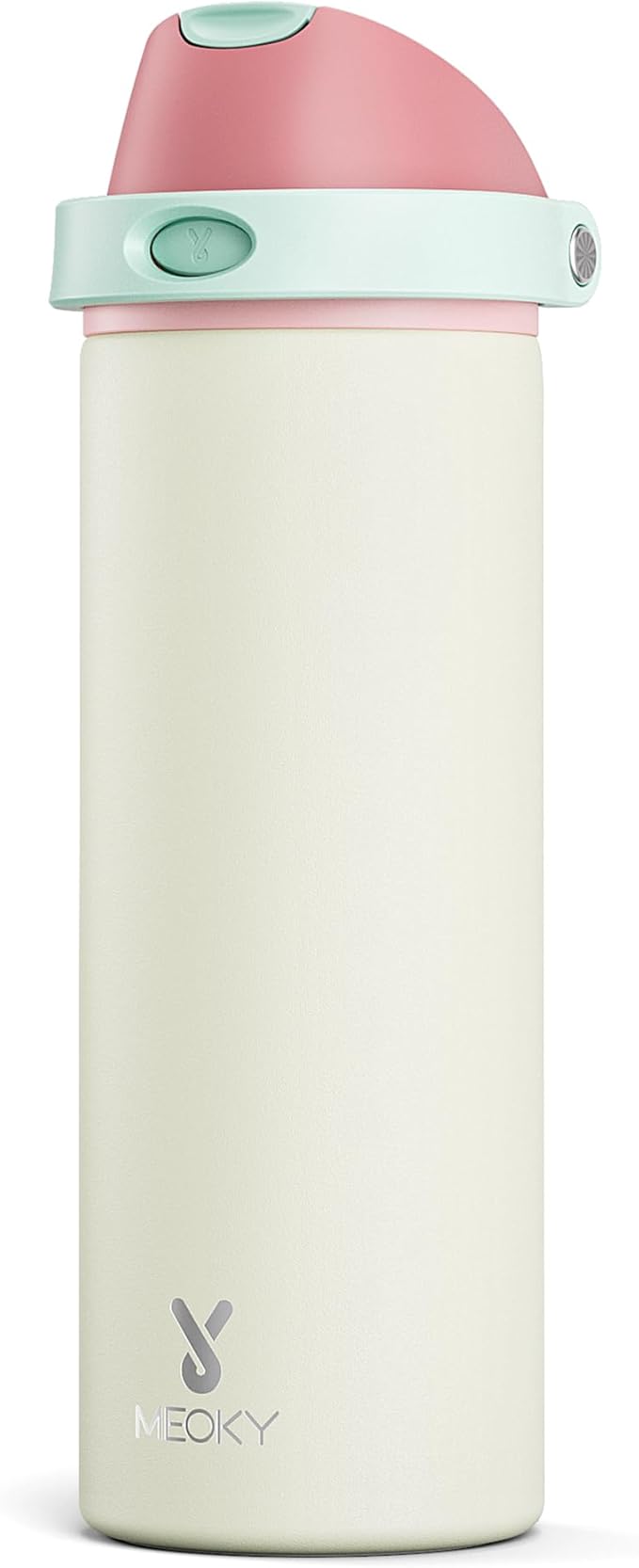 24 oz Insulated Water Bottle with Straw: Meoky Stainless Steel Metal Water Bottle with 2-in-1 Lid - Leak Proof, Cold for 24 Hours, Fits in Car Cup Holder, BPA-Free for Travel Sports Gym, Cream