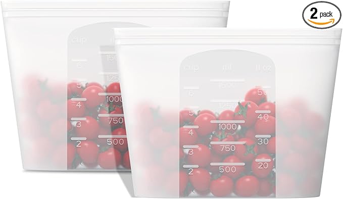 Reusable Silicone Food Storage Bag, for Microwave, Oven, Fridge, Freezer & Sous Vide Zip Sealed Containers (2 Large size 53oz 1500ml)…