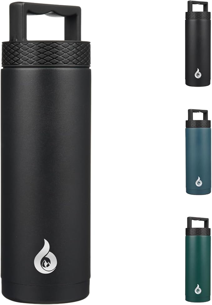 BJPKPK Insulated Water Bottles, Dishwasher Safe 18 oz Water Bottle with Handle, Leakproof BPA Free Water Jug, Stainless Steel Thermo for Sports, Black