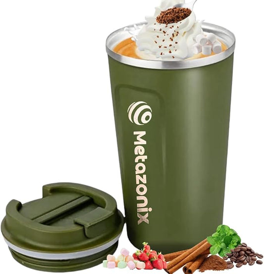 Travel Coffee Mug -17oz Stainless Steel Coffee Mug - Spill Proof Leak Proof - Insulated With Lid - BPA Free (Army Green)
