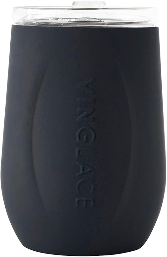 Vinglacé Stainless Steel Stemless Wine Glass- Insulated Wine Tumbler with Glass Insert and Sip Lid, 10 oz, Black