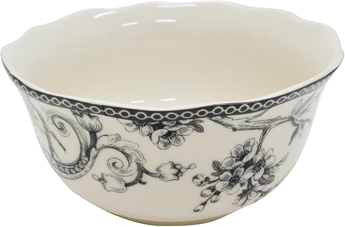 222 Fifth Adelaide 16-Piece Casual Grey Porcelain Dinnerware Set – Service for 4, Classic Toile Bird & Floral Design, Microwave & Dishwasher Safe, for Everyday Dining & Entertainment