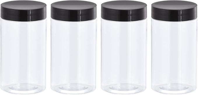 uxcell Round Plastic Jars with Black Screw Top Lid, 8oz/ 250ml Clear Empty Containers for Storage, Organizing, 4Pcs
