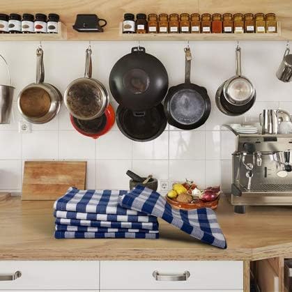 Urban Villa Kitchen Towels Set of 6 Buffalo Checks Blue/White Kitchen Towels 20X30 Inches 100% Cotton Highly Absorbent Kitchen Towels Premium Quality Ultra Soft Mitered Corners KitchenTowels