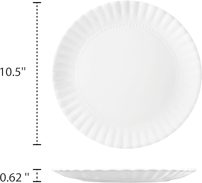 TP 10.5 inch Melamine Dinner Plates Set of 6, Lightweight Serving Round Salad Appetizer Plate for 6, Dessert Dishes for Indoors and Outdoors, White