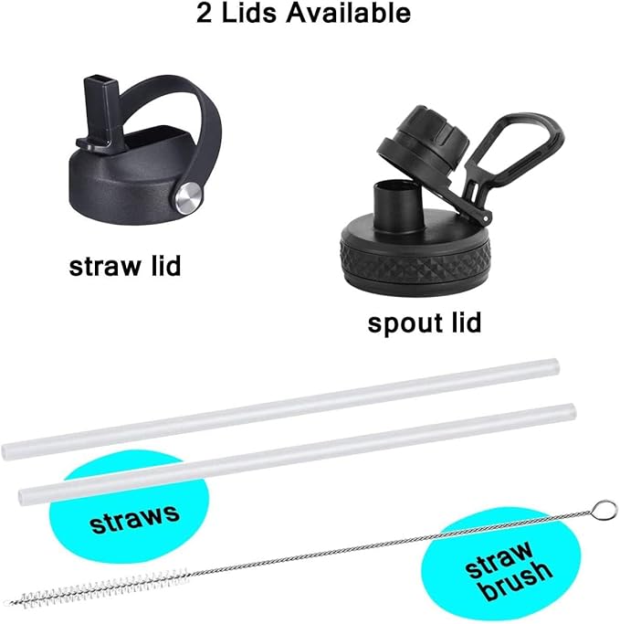 SENDESTAR 40oz Water Bottle Wide Mouth Stainless Steel Vacuum Insulated Double Wall with 2 Straw Lids Fit in Any Car Cup Holder