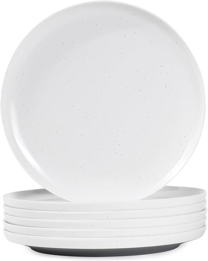 Webbylee 10.25" Melamine Dinner Plates Set of 6 - Durable Serving Dishes Perfect for Kitchen Outdoor Use, Dishwasher Safe,Scratch Resistant-White & Grey