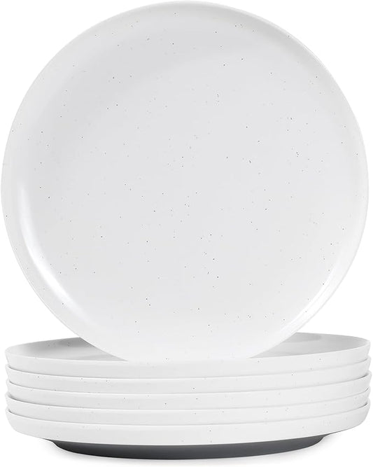 Webbylee 10.25" Melamine Dinner Plates Set of 6 - Durable Serving Dishes Perfect for Kitchen Outdoor Use, Dishwasher Safe,Scratch Resistant-White & Grey