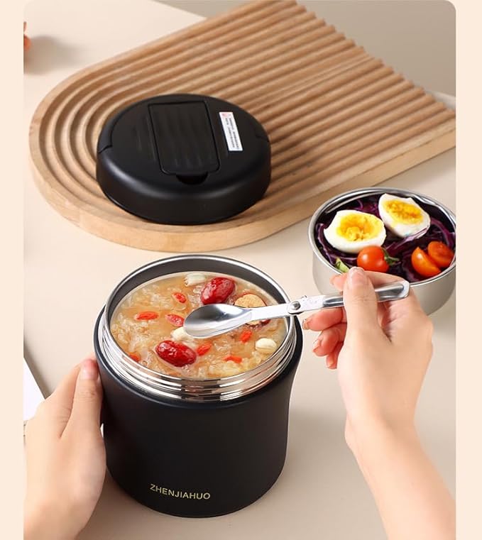 Thermo Food Jar For Hot Food - 40 OZ, Thermo soup containers With lid, Wide Mouth Vacuum Insulated Stainless Steel Leakproof Bento Box With Spoon,Black