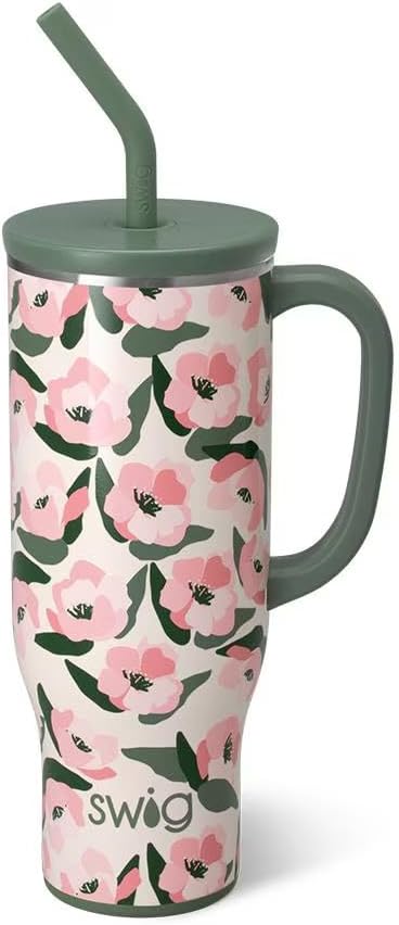 Swig Life 30oz Mega Mug, 30oz Tumbler with Handle and Straw, Large Insulated Tumblers, Cup Holder Friendly Travel Mug, Stainless Steel 30 oz Tumbler, Reusable Insulated Water Bottle (Sweet Pea)