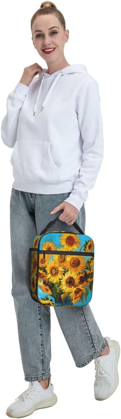 Sunflower Insulated Lunch Box for Women Men Sunflower Lunch Bag for Travel,or Fishing Polyester