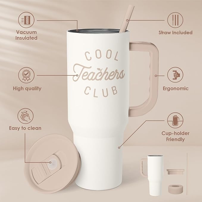 Teacher Appreciation Gift for Women – Stainless Steel Insulated Tumbler with Handle - Teachers Travel Coffee Mug Cup for Women Back to School Birthday Christmas, 40oz