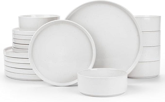 Famiware Nebula Plates and Bowls Sets, 18 Pieces Dinnerware Sets, Dishes Set for 6, White