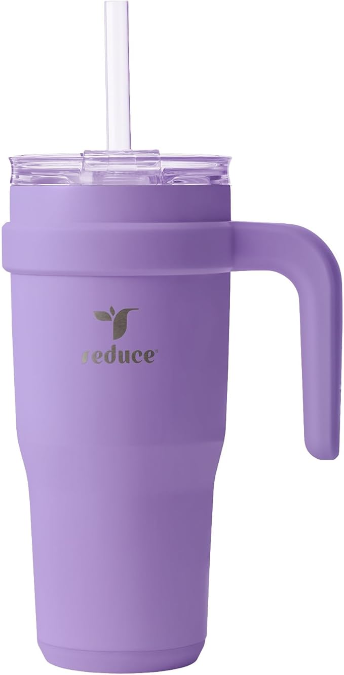 Reduce 24 oz Stainless Steel Tumbler with Handle - Dual-Wall Vacuum Insulated Travel Mug, Sweat-Proof Lid & Reusable Straw - Keeps Drinks Cold for 24 Hrs, Fits Cupholders, Dishwasher Safe-Purple Punch