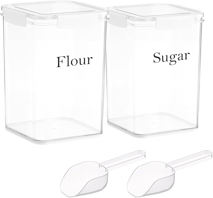 Set Of 2 Large Food Storage Jars 5L - Airtight Containers with Lids,Flour Sugar Storage Containers with Free Spoon-Kitchen Canisters for Sugar,Flour,Coffee,Pantry Organization Keeper Box