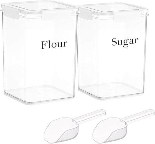 Set Of 2 Large Food Storage Jars 5L - Airtight Containers with Lids,Flour Sugar Storage Containers with Free Spoon-Kitchen Canisters for Sugar,Flour,Coffee,Pantry Organization Keeper Box