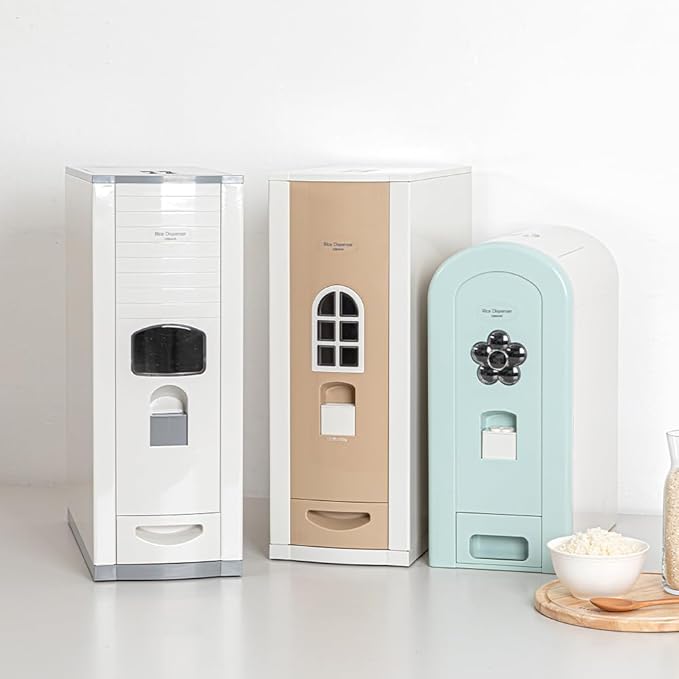 [Shinil] Luxury Rice Dispenser, Sealed Moisture Proof Rice Container Storage, Food Dispenser Kitchen Organization for Rice, Max 23kg Capacity (SIF-55, Light Green)
