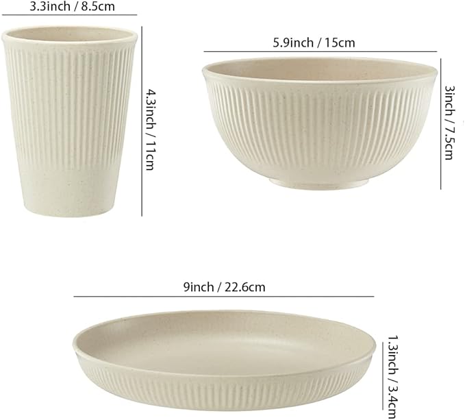 18pcs Wheat Straw Dinnerware Sets HXYPN Unbreakable Reusable Dinnerware Set Kitchen Cups Plates and Bowls Sets Dishwasher Microwave Safe Plates