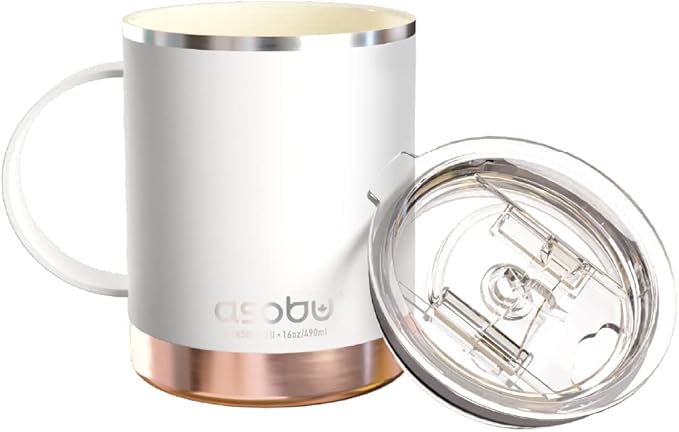 asobu Ultimate Ceramic Travel Mug, 12oz Insulated Stainless Steel Coffee Cup with Handle & Splash-Resistant Lid, Ceramic Lined for Pure Taste, BPA-Free, Double-Wall Vacuum for Hot Drinks