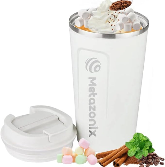 Travel Coffee Mug -17oz Stainless Steel Coffee Mug - Spill Proof Leak Proof - Insulated With Lid - BPA Free (White)