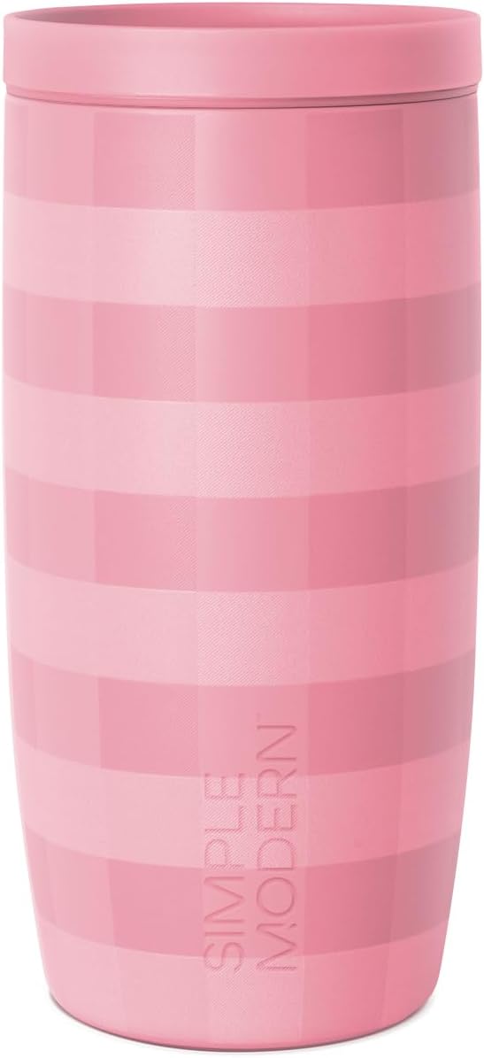 Simple Modern Voyager Signature | 16oz Travel Coffee Mug Tumbler with 360° Lid | Gifts for Women Men | Ceramic-Lined Insulated Stainless Steel Cold Brew Iced Coffee Cup | Velvet Pink Gingham