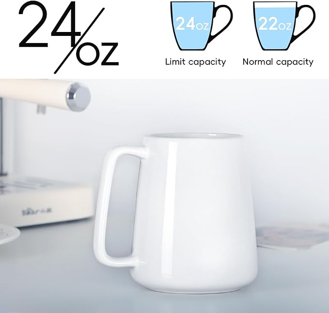 Smilatte 24 OZ Large Coffee Mug, Nice Ceramic Boss Tea Cup with Big Handle for Dad Men Women, Unique Style For Any Kitchen, White