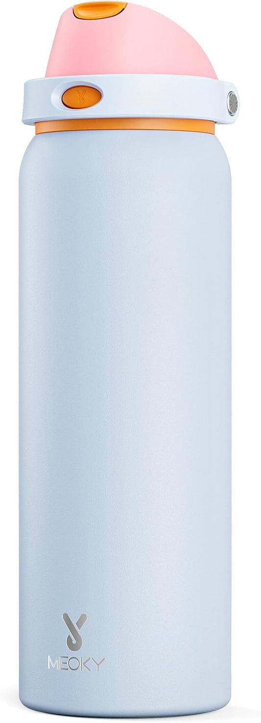 40 oz Insulated Water Bottle with Straw: Meoky Stainless Steel Metal Water Bottle with 2-in-1 Lid - Leak Proof, Cold for 24 Hours, Protective Silicone Base, BPA-Free for Gym Sports, Periwinkle