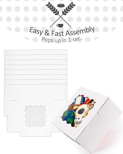 qiqee Bakery Box with Window 60packs 6x6x3 White Cookie Boxes Pastry Box for Wedding Favor Party ＆ Birthday