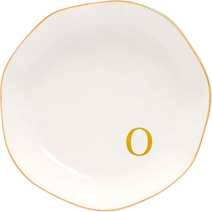 Ceramic Jewelry Tray Initial Ring Dish Personalized C-Monogrammed Engagement Wedding Gifts, for Birthday Mother's Day Christmas for Women, Ceramic White 4.75" (O)